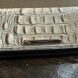 Brahmin Cream and Black Croc-Embossed Clutch